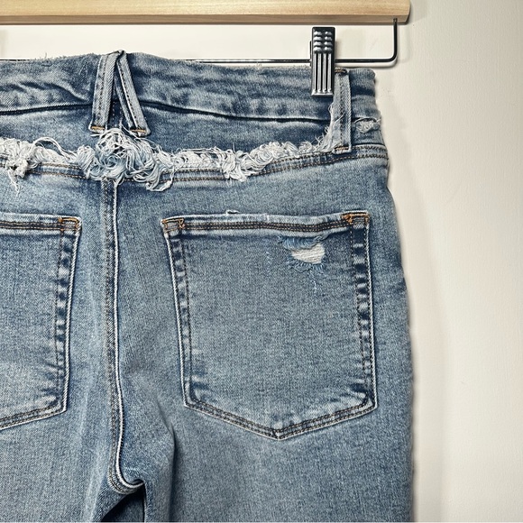 Good American High Rise Straight Leg Jeans Raw Frayed Waist Blue Size 4 / 27 - Picture 5 of 8